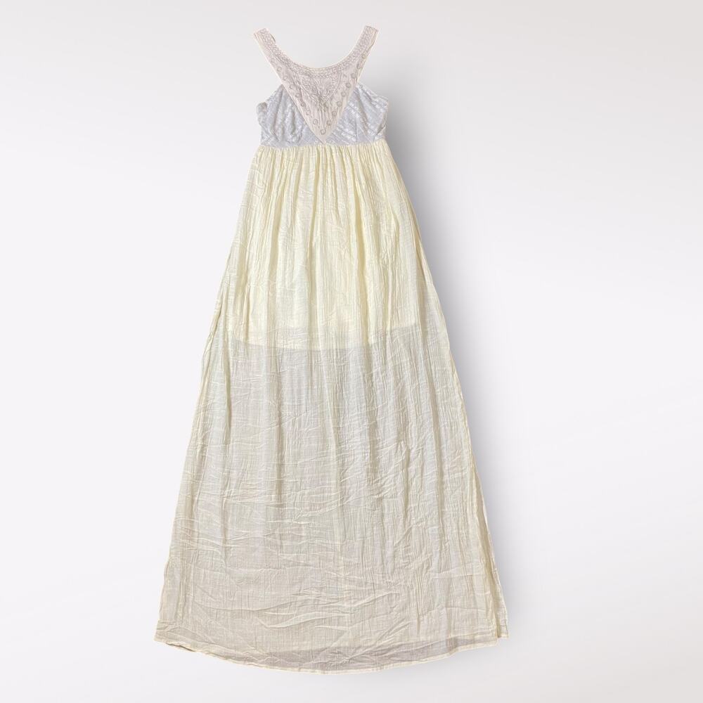 Flying Tomato Cream Embroidered Empire‎ Maxi Dress Size XS Boho Hippie Crinkle